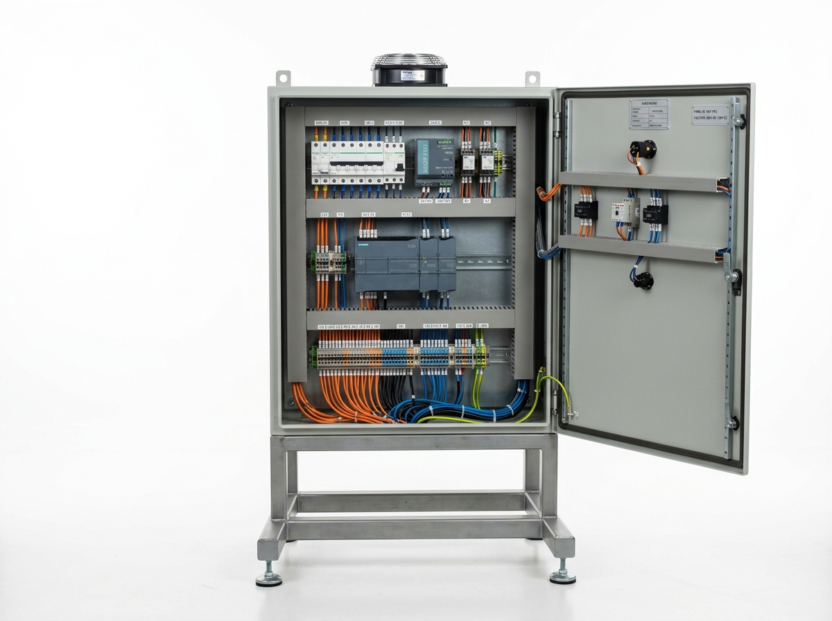 Painel elétrico de automação naval e comando 220V e 24V em limbo técnico branco